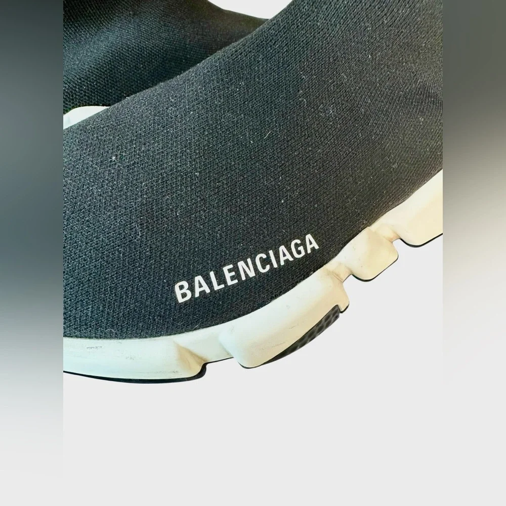 Balenciaga Black Fabric Speed Trainer Slip-Sneakers in Black US 8